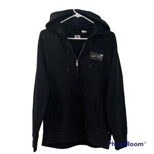 Levis Mens Black Full Zip Logo Hoodie Sweater Front Pockets Size Small